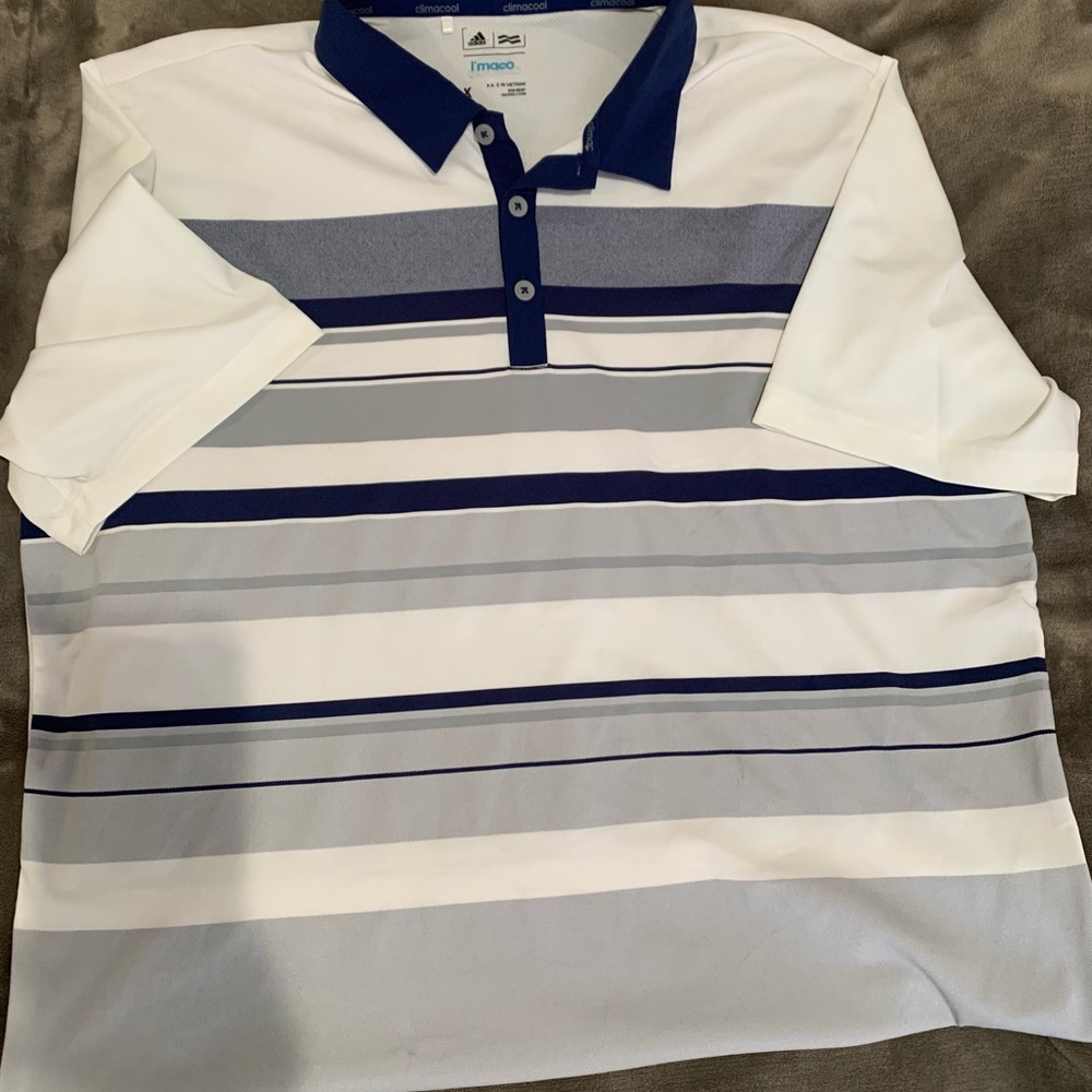Adidas Men's Polo Shirt - Navy and Gray Stripes XL climacool